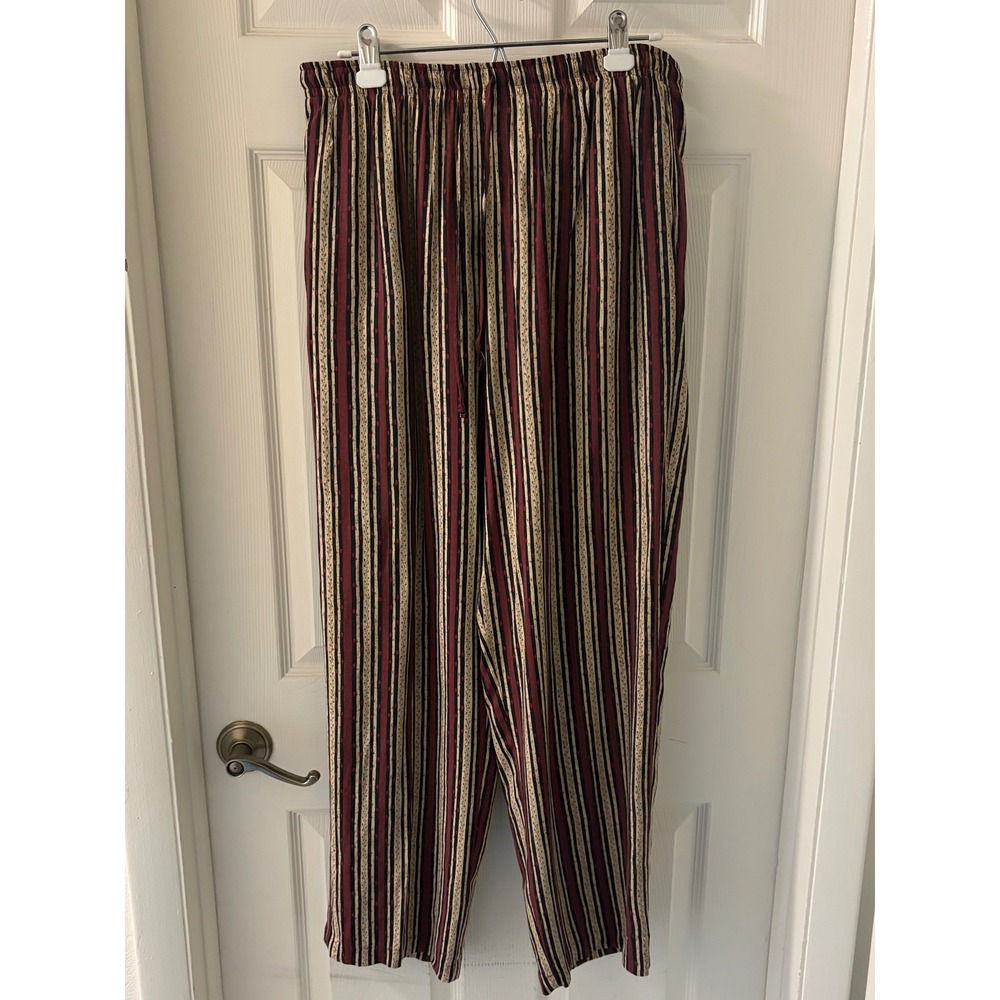 Vintage Prophecy Sag Harbor Rayon Wide Leg Pants Boho Stripe Pull On Large EUC
